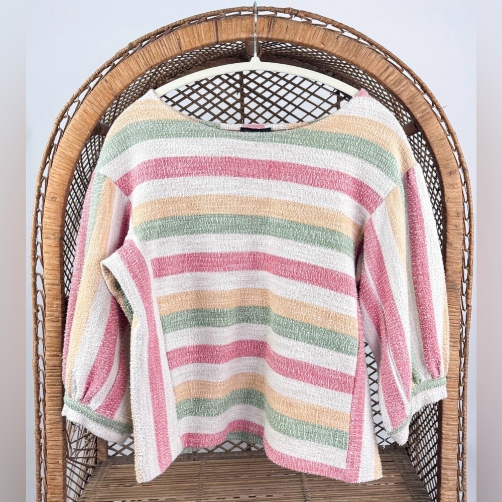 Current Air by Anthropologie Abilene Striped Boxy Balloon Sleeve Boho Top XS - Picture 3 of 6